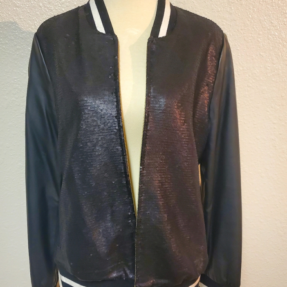 Black sequin baseball jacket